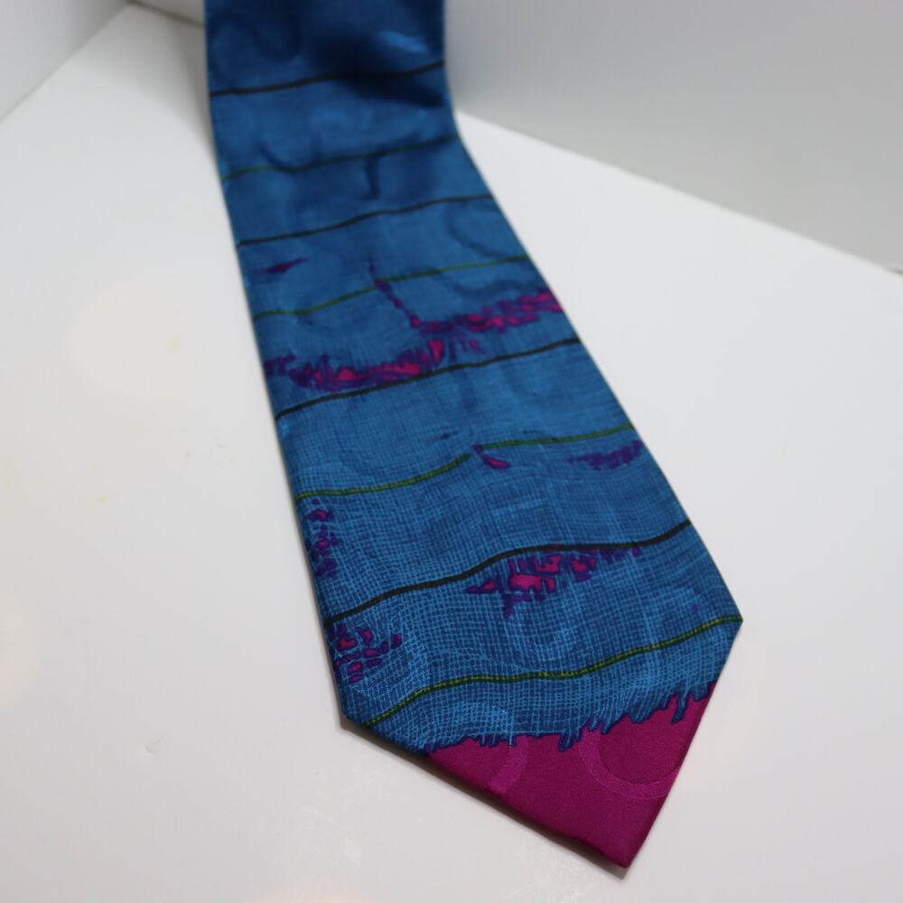 Abstract Blue & Magenta Silk‎ Tie Modern Graphic Wide 3.5"